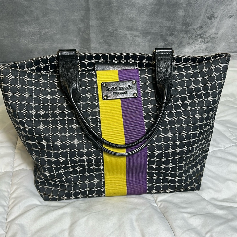 Kate Spade Classic Noel black and white fabric tote shoulder bag tote.